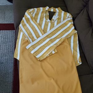 2-Piece Top & Midi Skirt Set - Mustard & White.